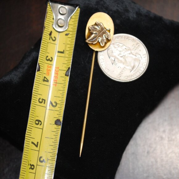 Antique F.M. Co. Stick Pin with Brass Leaf Detail - Picture 9 of 9